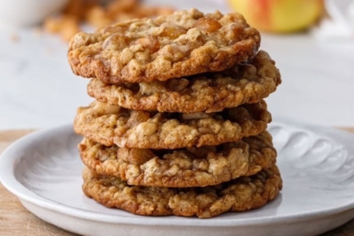 A stack of cookies on a plate, perfect for enjoying with oatmeal recipes.
