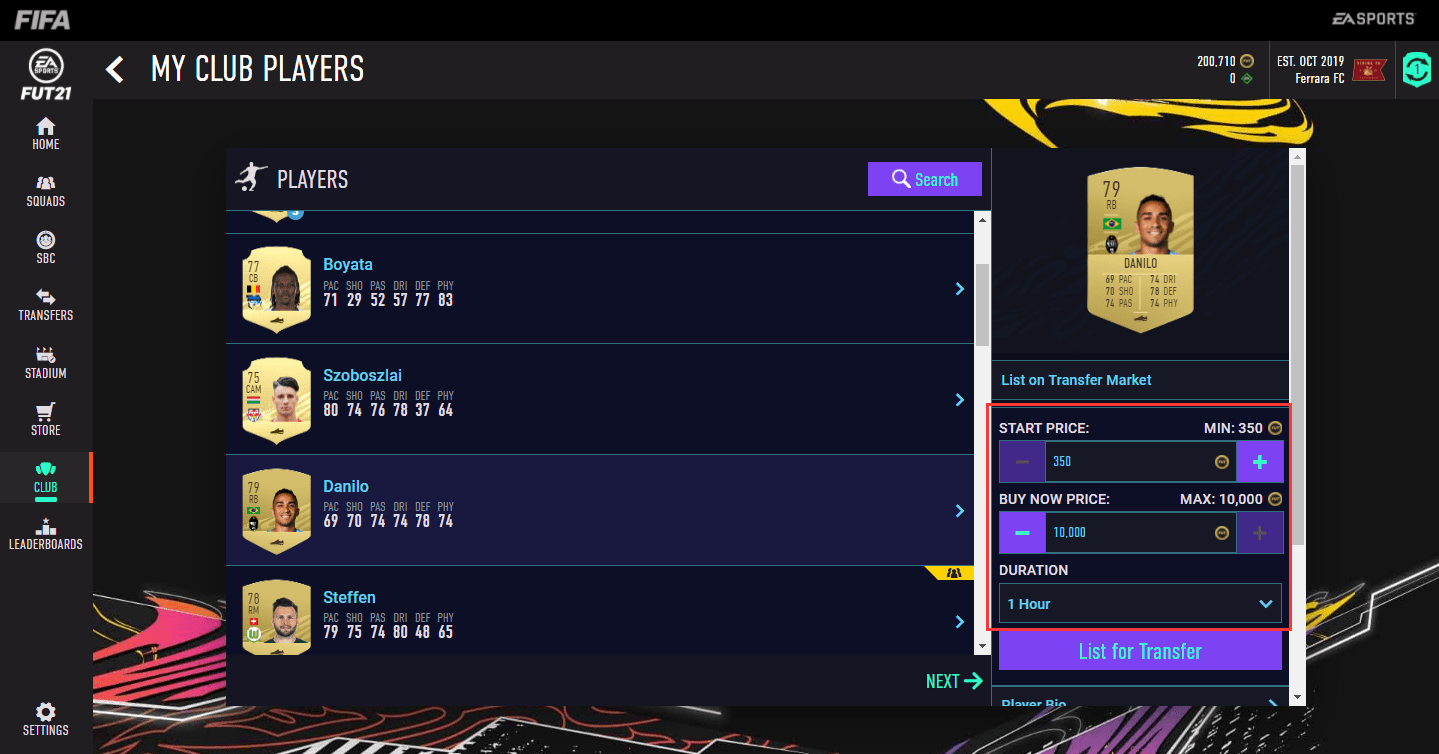 FIFA How to List Players on FIFA Transfer Market