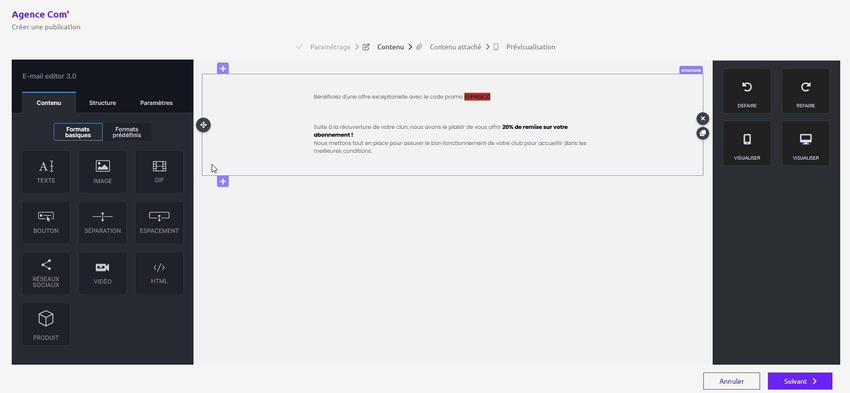Comment créer une publication pour l'application via l'Agence Com