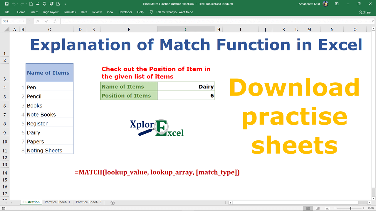 Excel Match Function Download 2 practice Sheet Xplore Excel