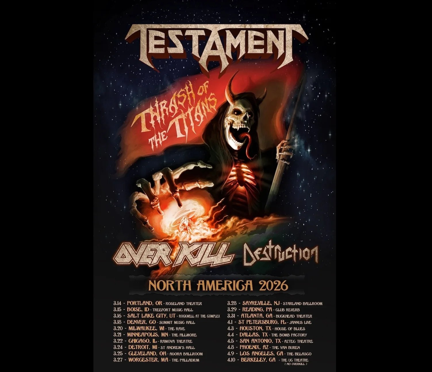 TESTAMENT ANNOUNCES SPRING 2026 US "THRASH OF THE TITANS TOUR”WITH(06)