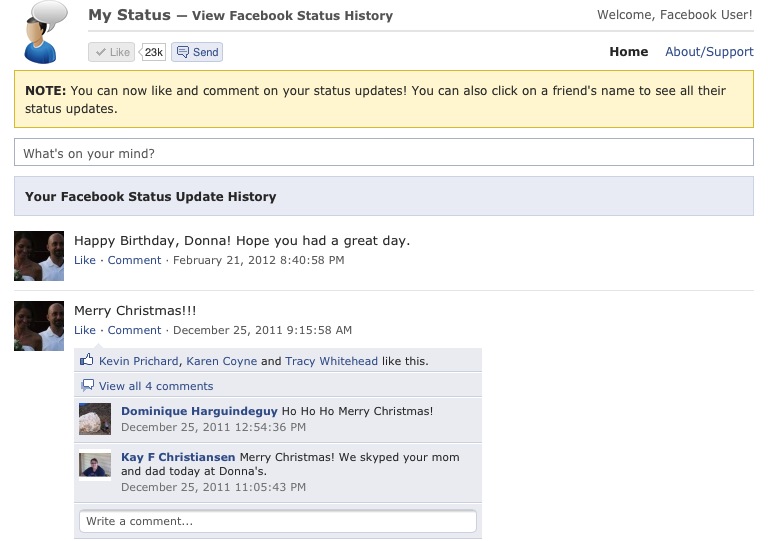 My Status on Facebook View and Update your Status