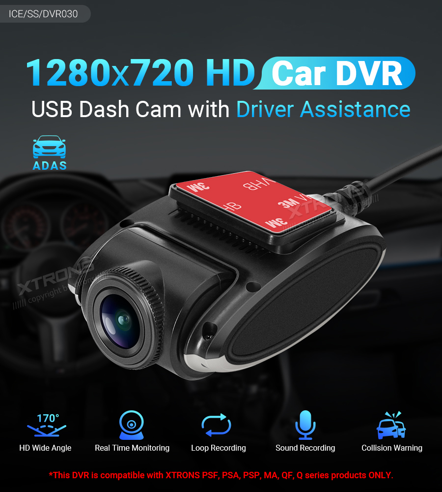 USB HD 720P Car DVR Dash CAM ADAS RealTime Minitoring TF For Android