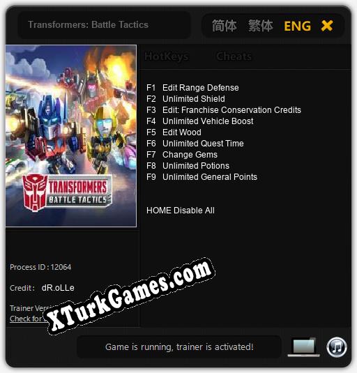 Transformers Battle Tactics Trainer +9 v1.8 »