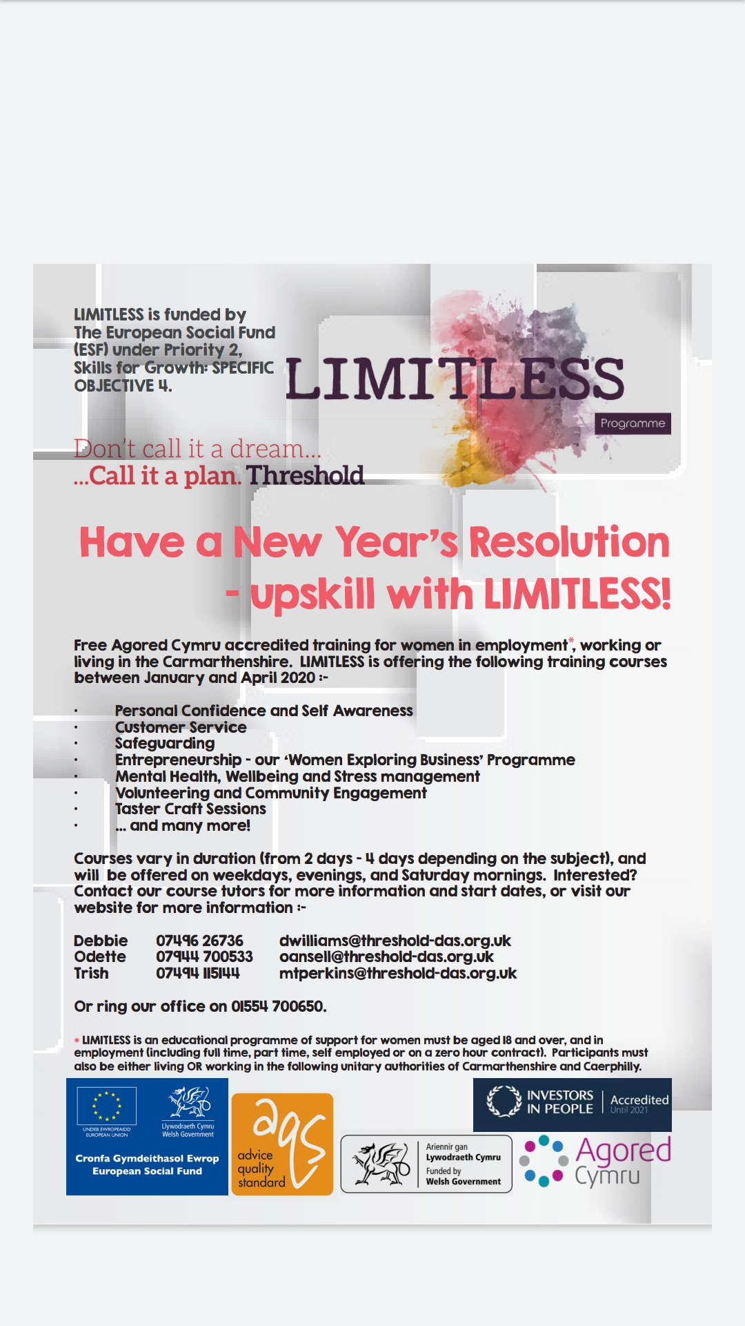 Threshold DAS courses for females in employment/self employed West Wales Chronicle News for