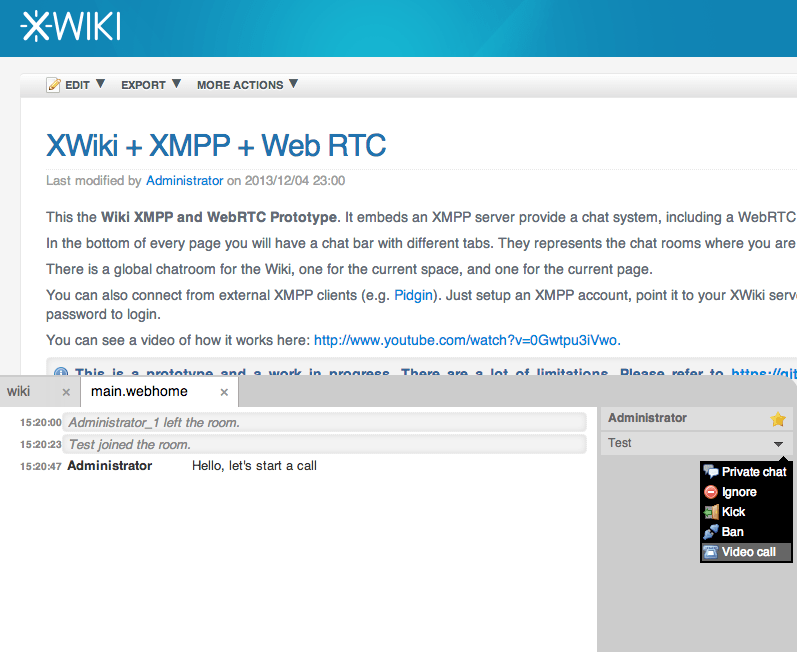 The new Chat Application try it out! XWiki