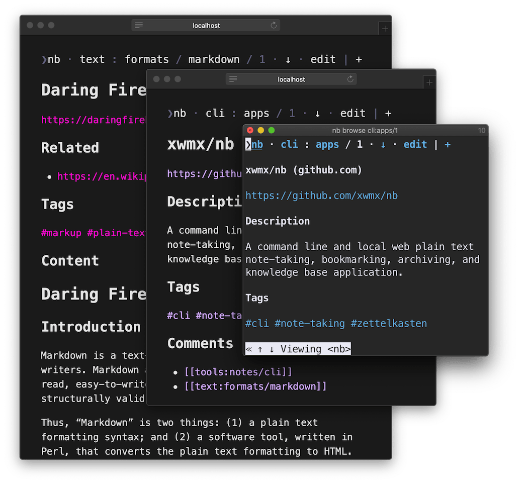 nb · command line and local web plain text notetaking, bookmarking