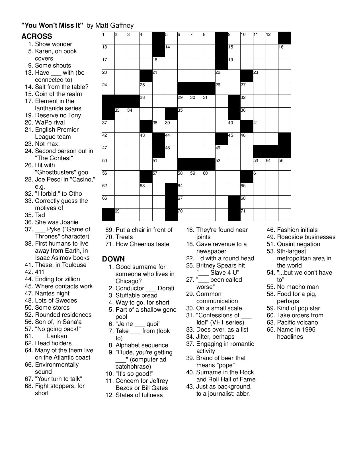 February 2014 Matt Gaffney's Weekly Crossword Contest