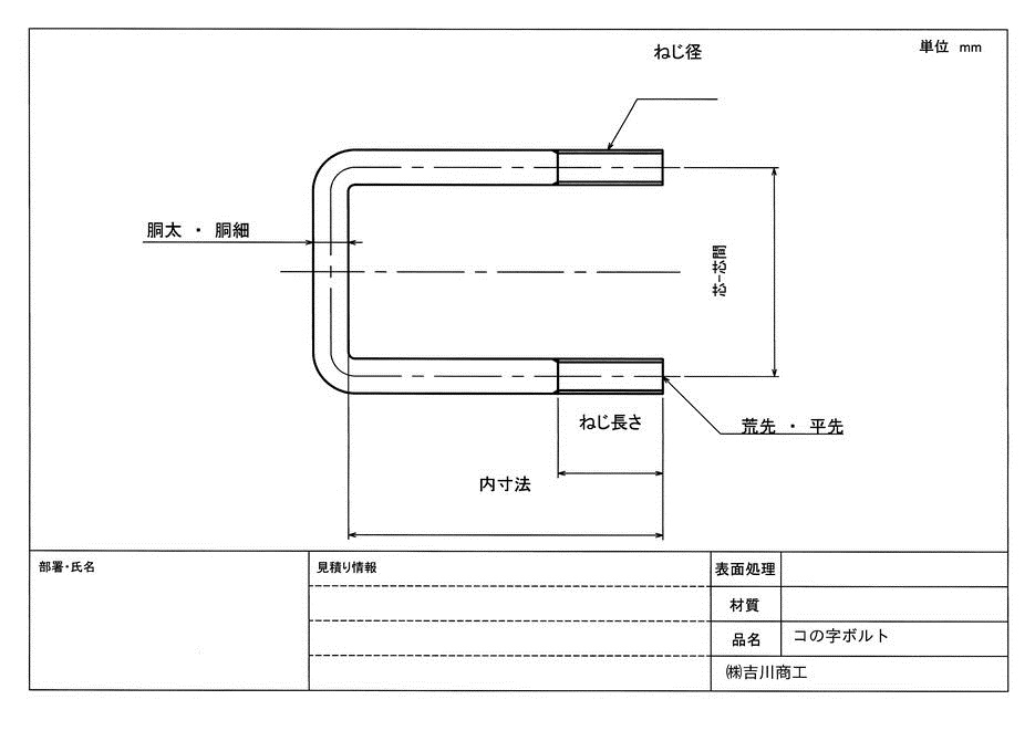 コの字ボルト加工 コの字ボルト 吉川商工