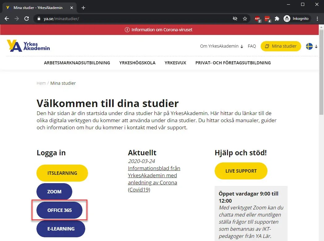 Logga in på Office 365 första gången YrkesAkademin