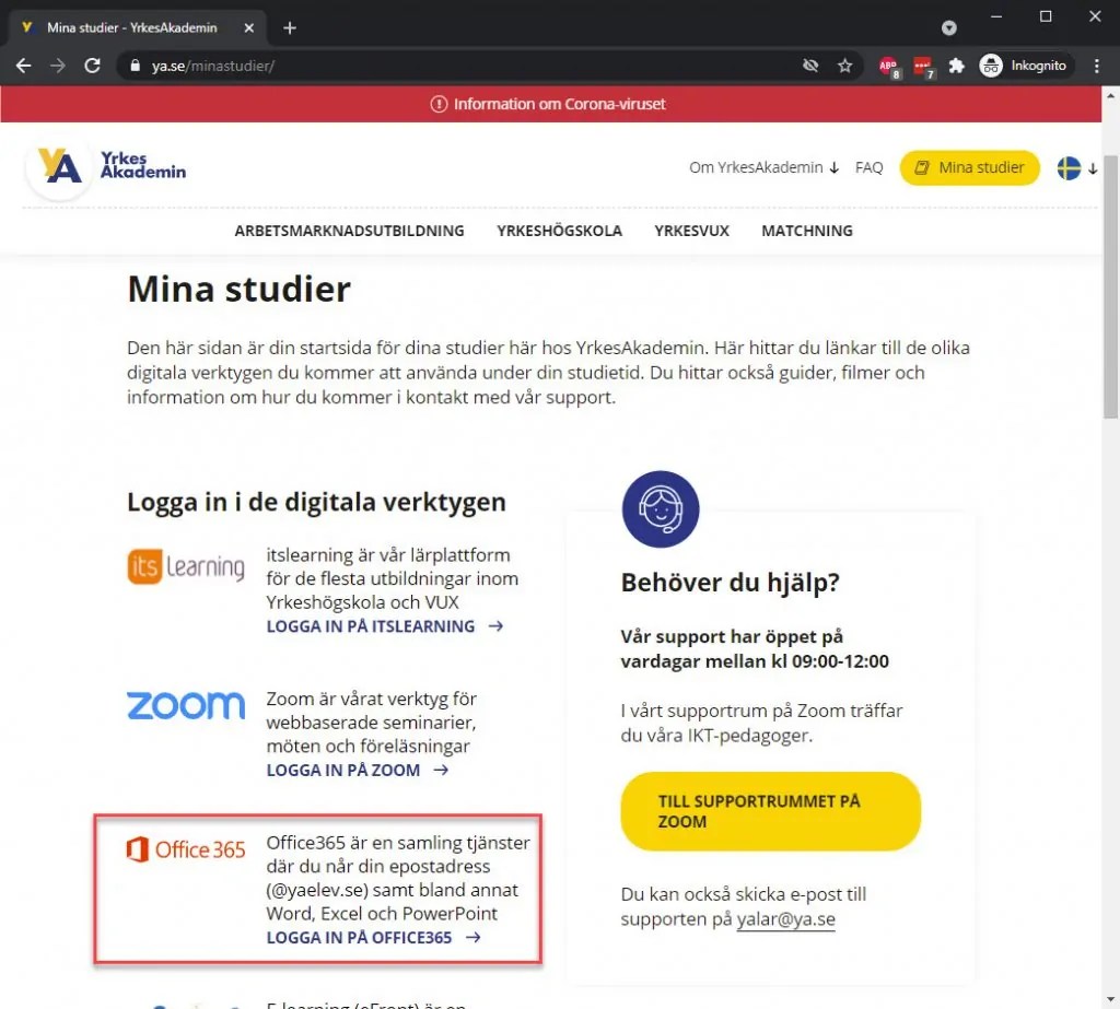 Logga in på Office 365 första gången YrkesAkademin