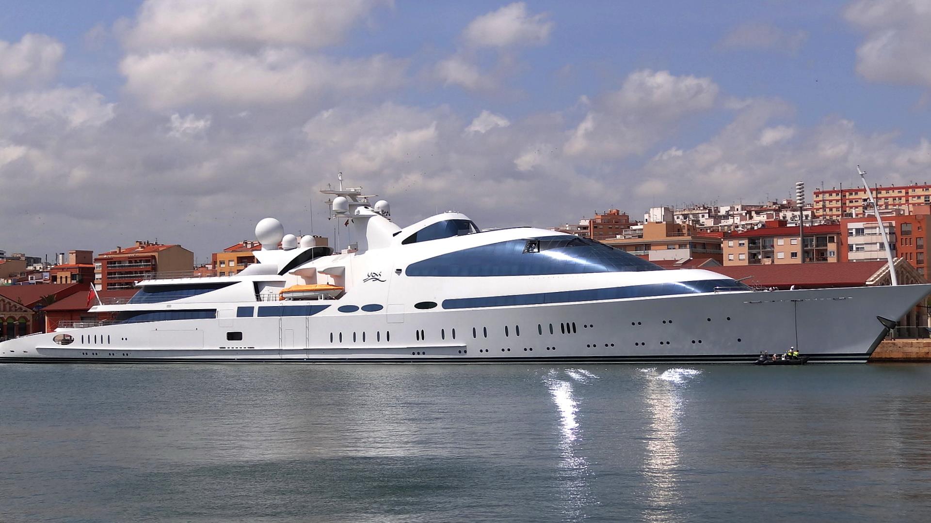 141m megayacht Yas pictured in Tarragona, Spain Yacht Harbour