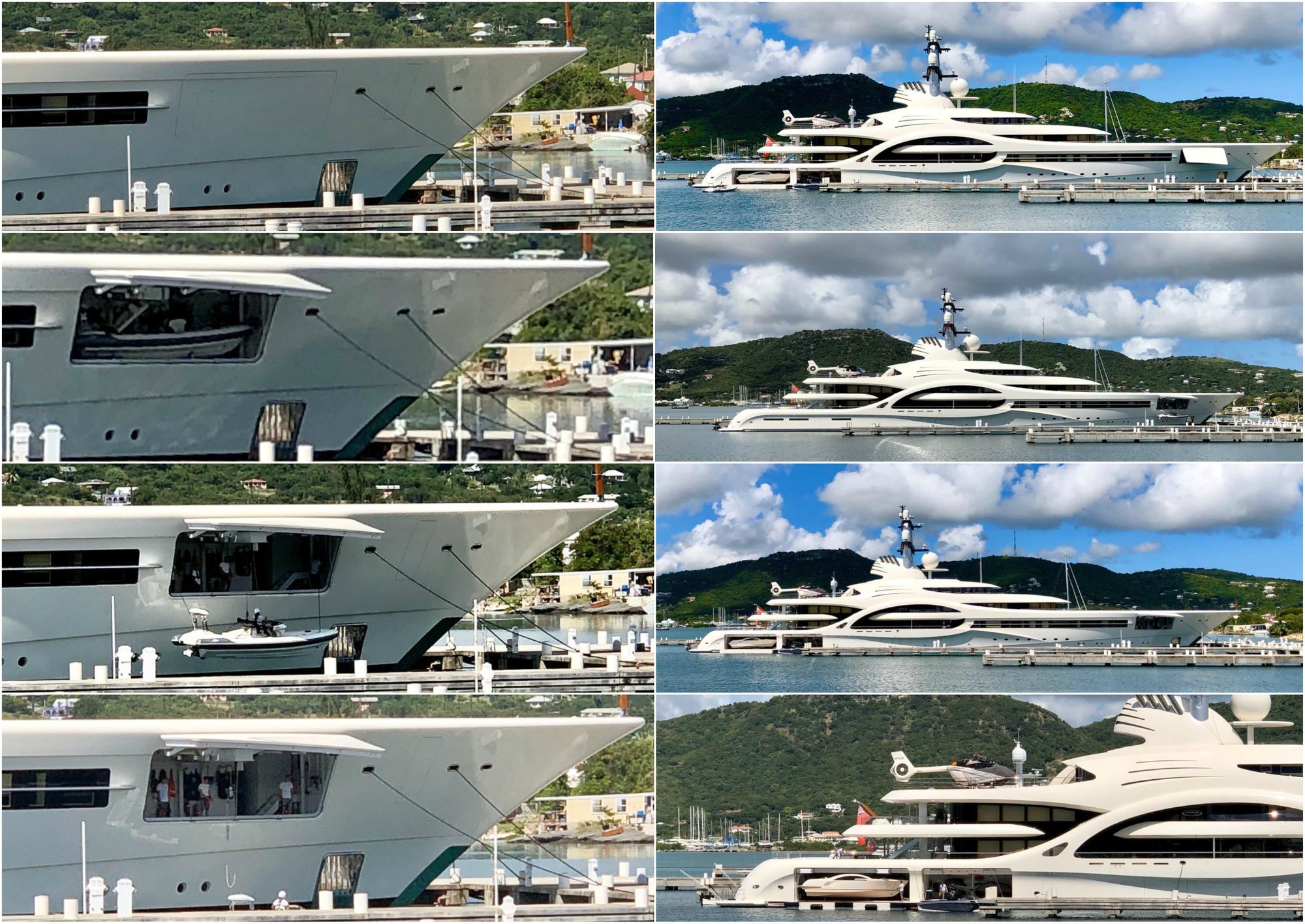110m Feadship superyacht Anna lowering tenders in Antigua Yacht Harbour
