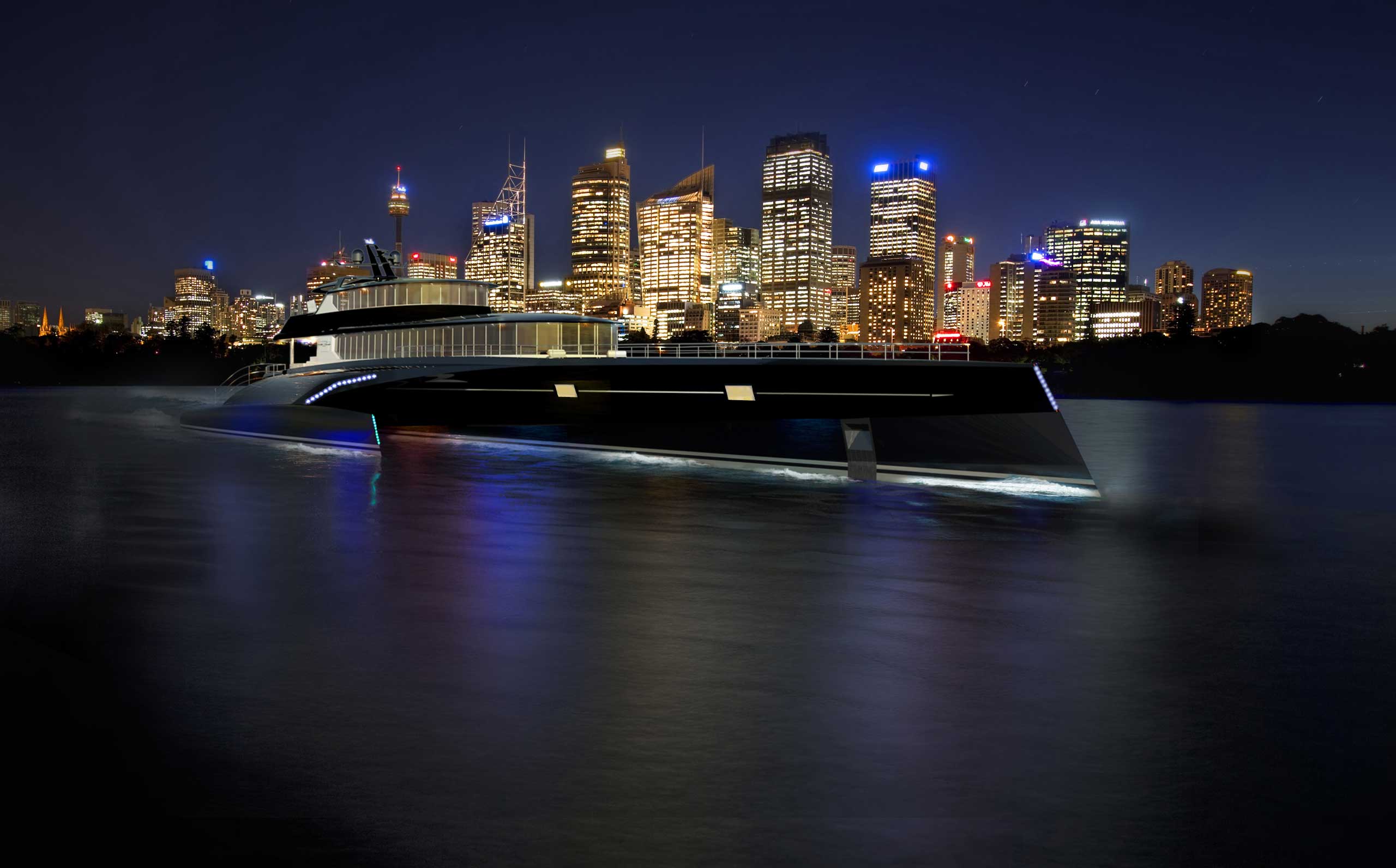 Blue Coast Yachts unveils 60m Power Trimaran Yacht Harbour