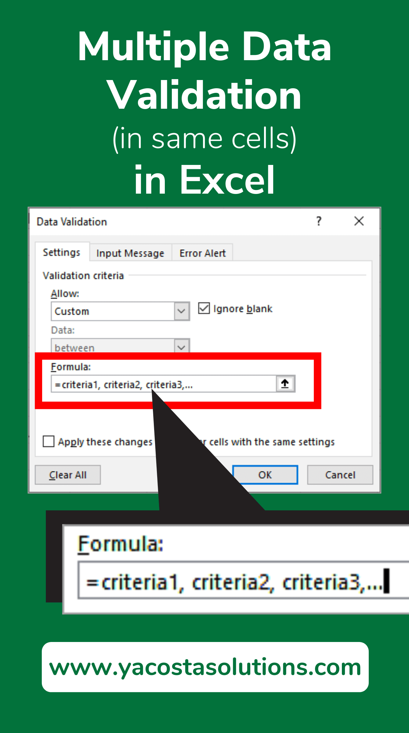 3 Steps Apply Multiple Data Validation to Same Cells in Excel
