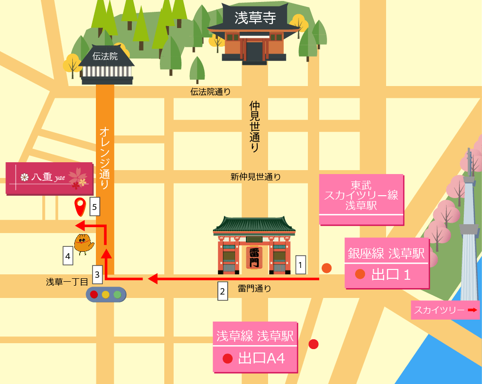 アクセス・地図 東京 浅草 着物レンタル「八重」