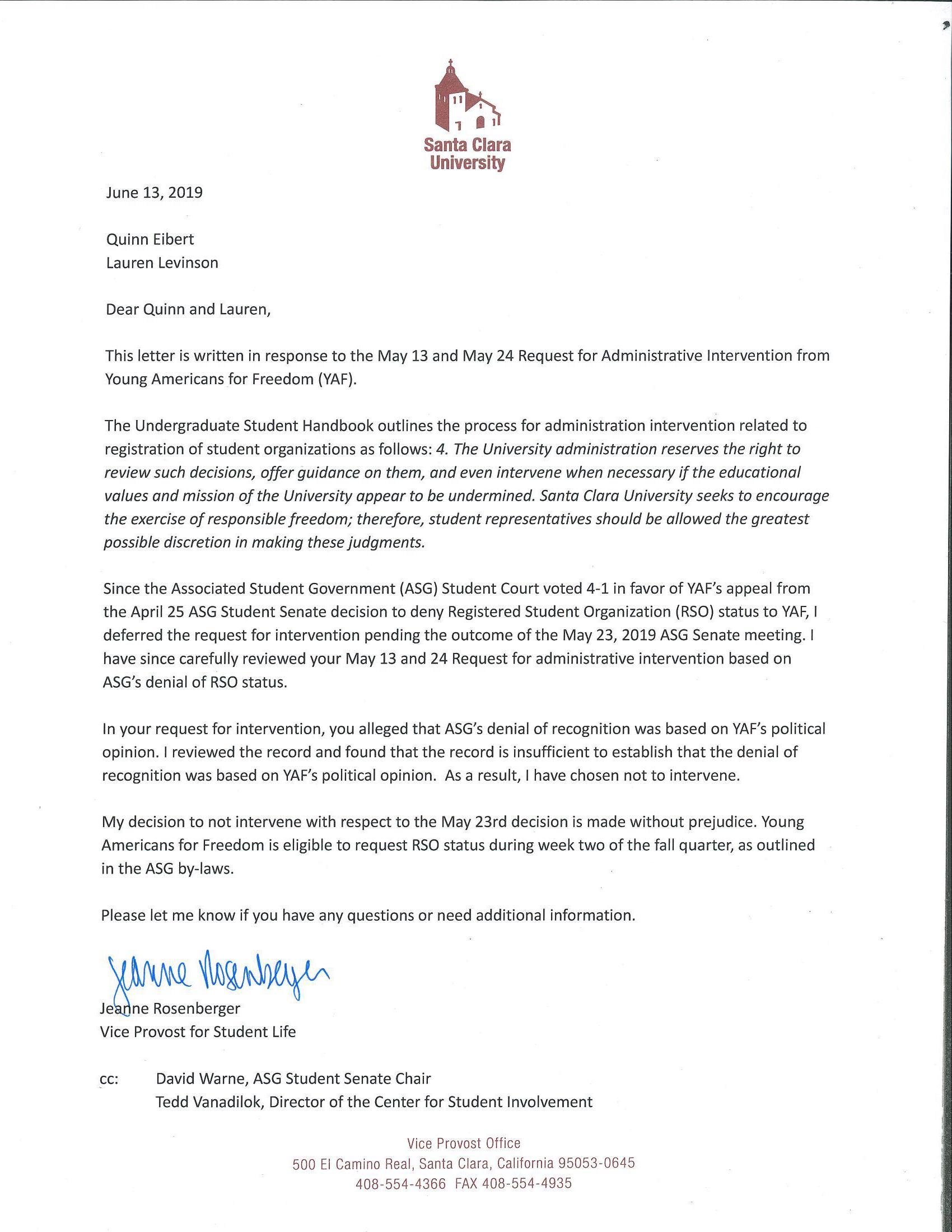 Santa Clara Rejects YAF chapter for a THIRD time; Provost Claims No