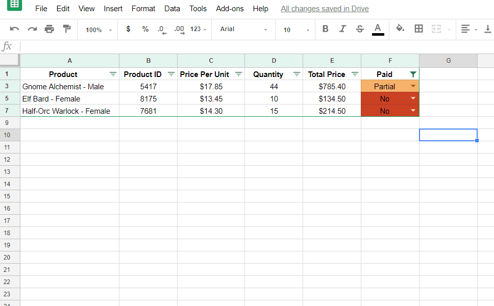 How to Hide a Row based on a Cell Value in Google Sheets with Filter or