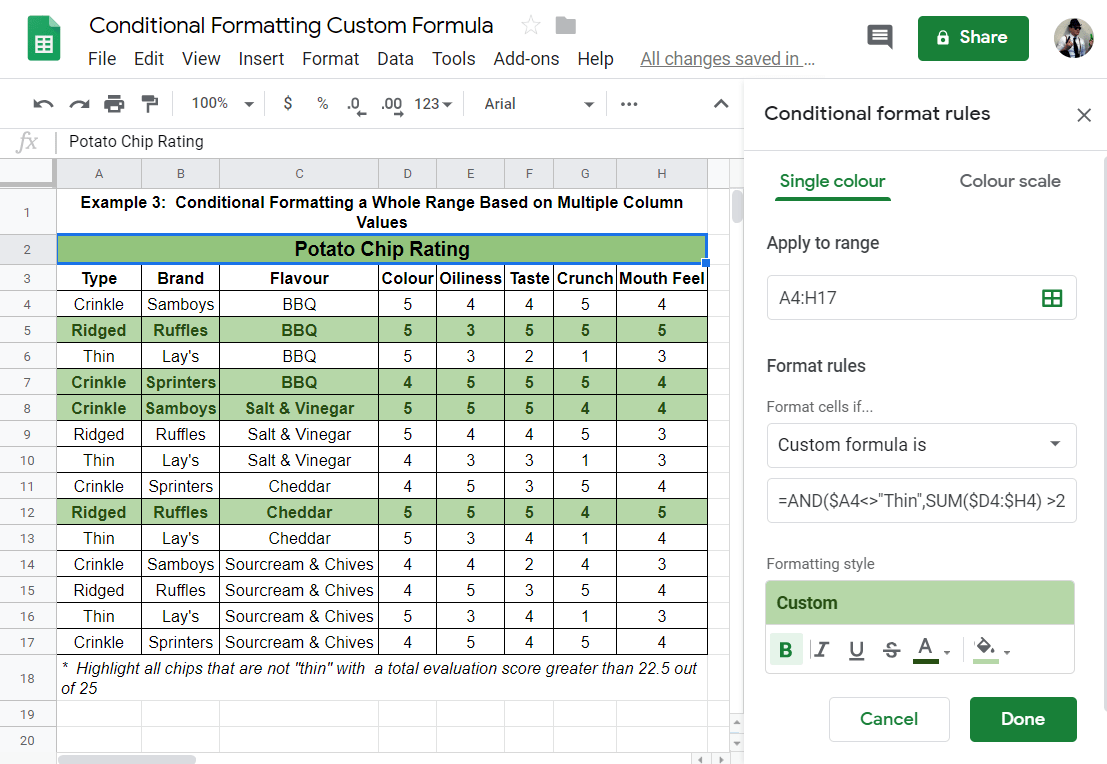 Google Sheets Conditional Formatting with Custom Formula Yagisanatode
