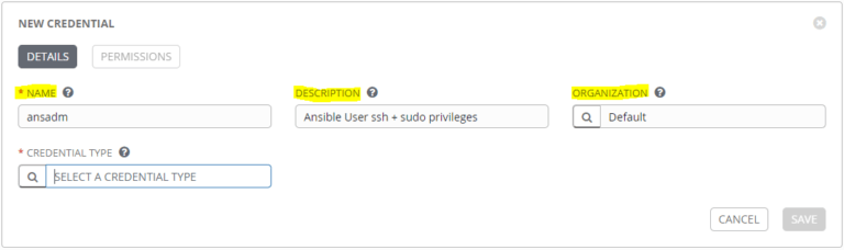 How to add a new inventory, create a Host and Credential in AWX Ansible
