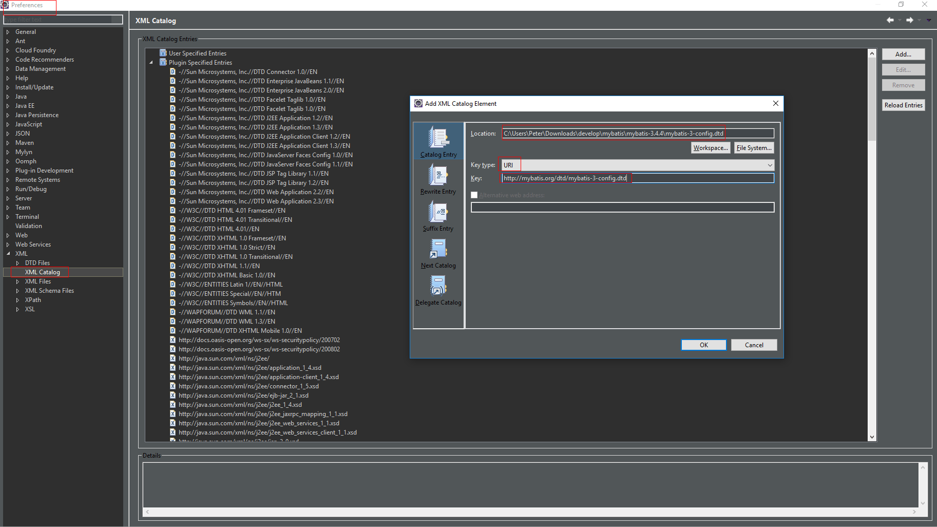 Add XML catalog in Eclipse for coding prompt Yan's