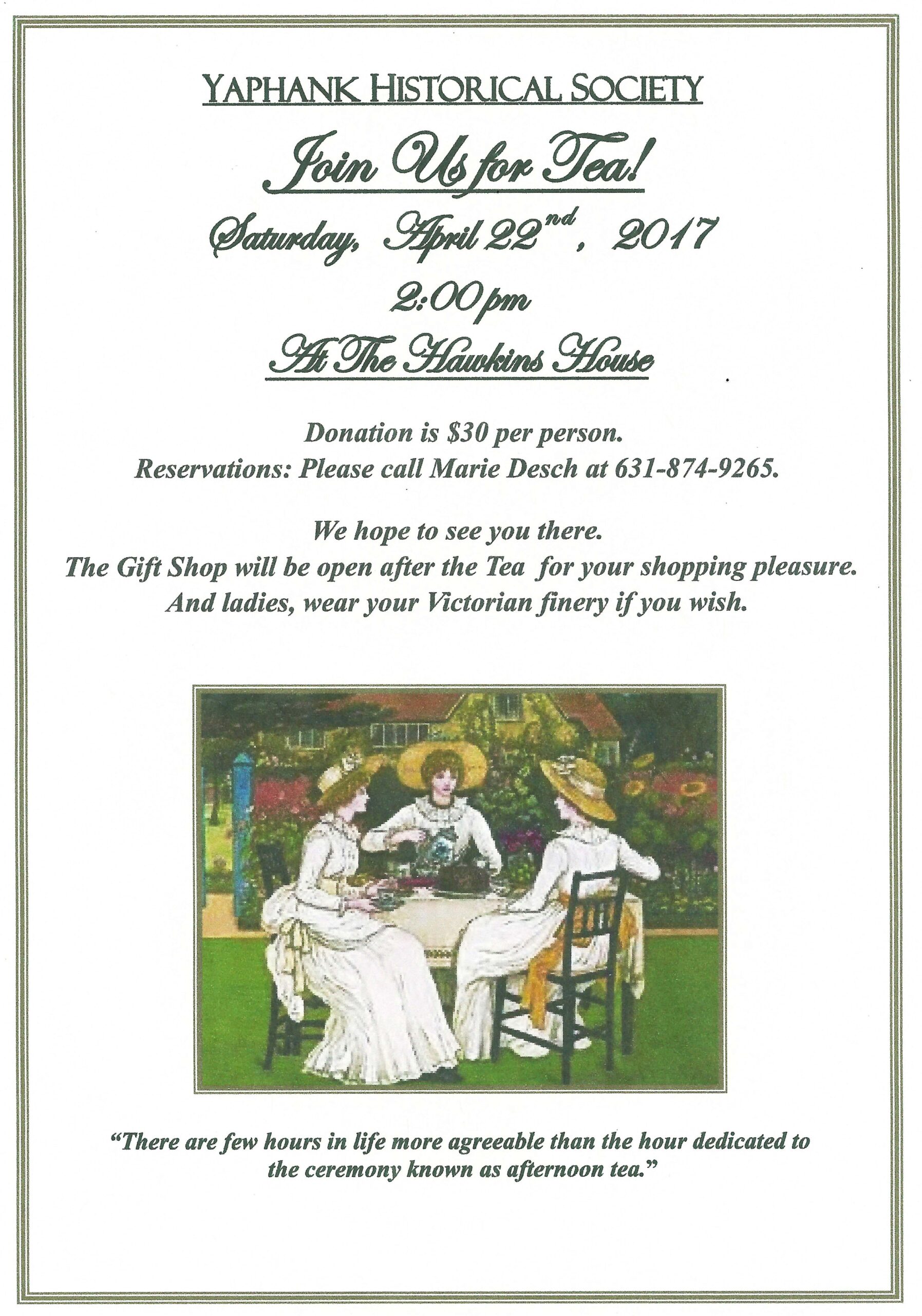 Spring Tea Flyer Yaphank Historical Society