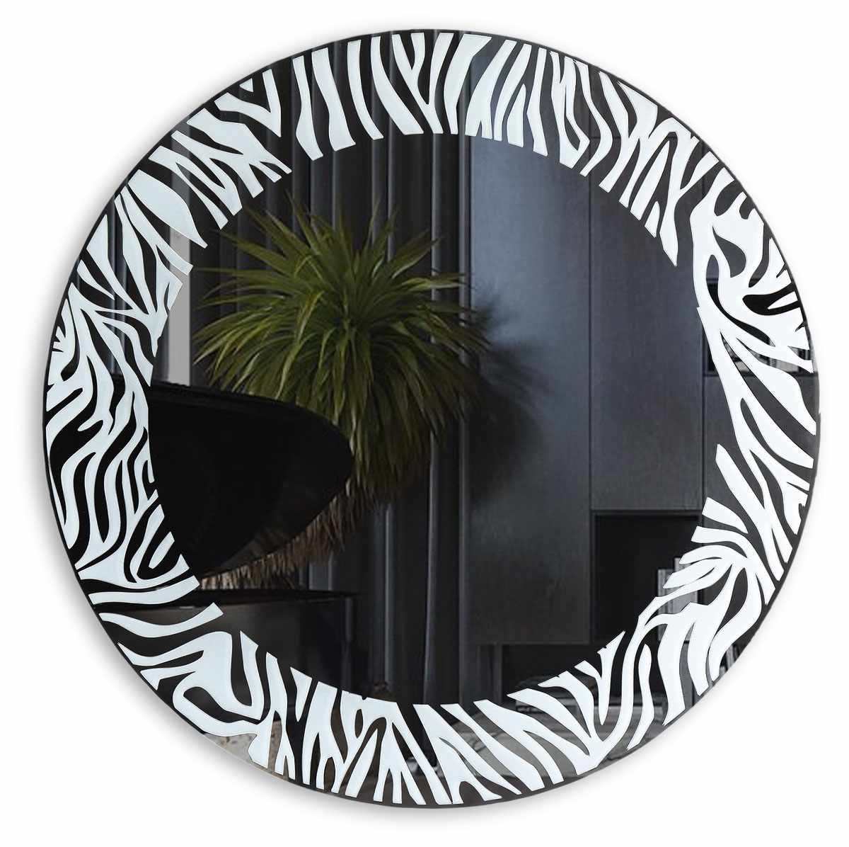 Zebra Print Wall Mirror 22" Round Yarbough Design