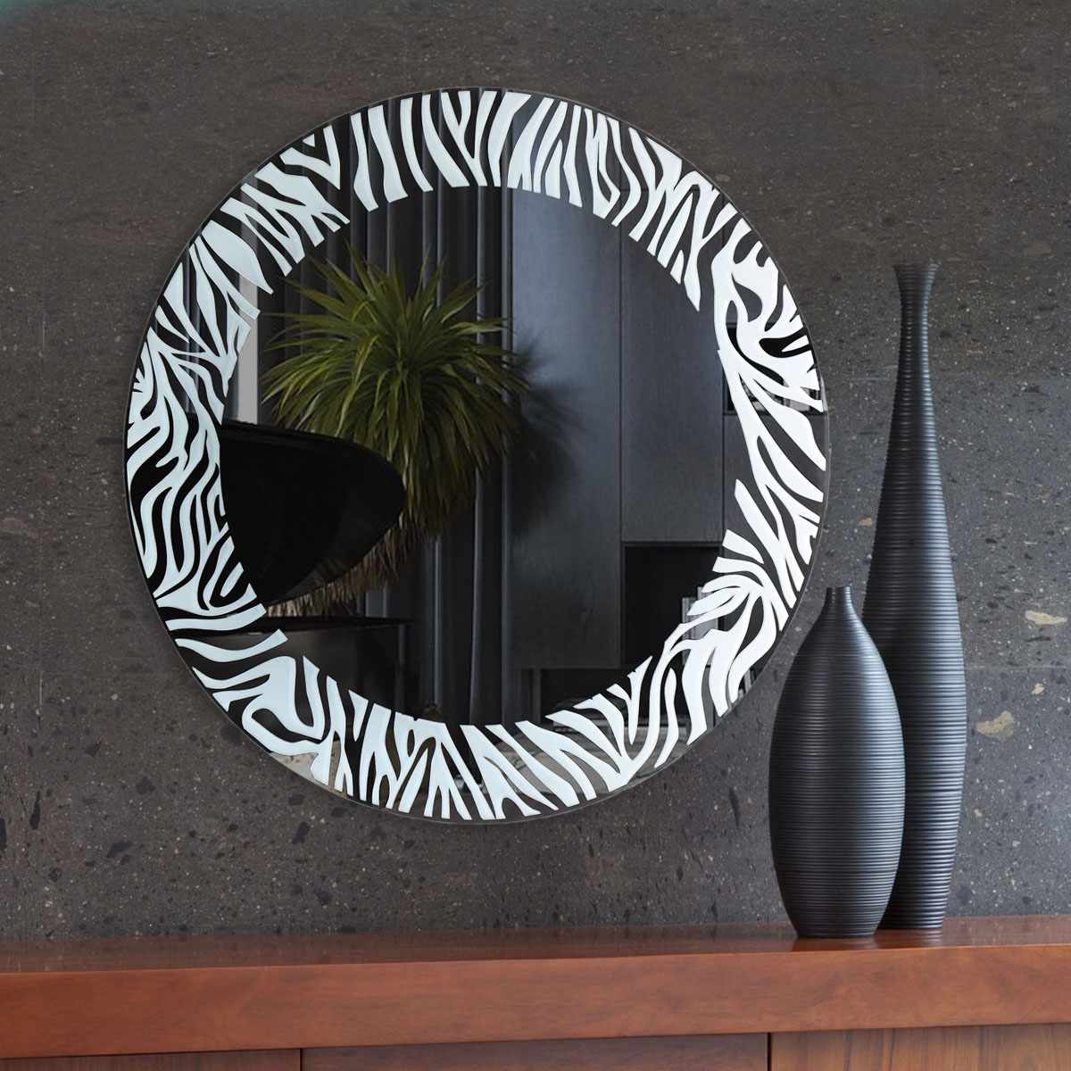 Zebra Print Wall Mirror 22" Round Yarbough Design