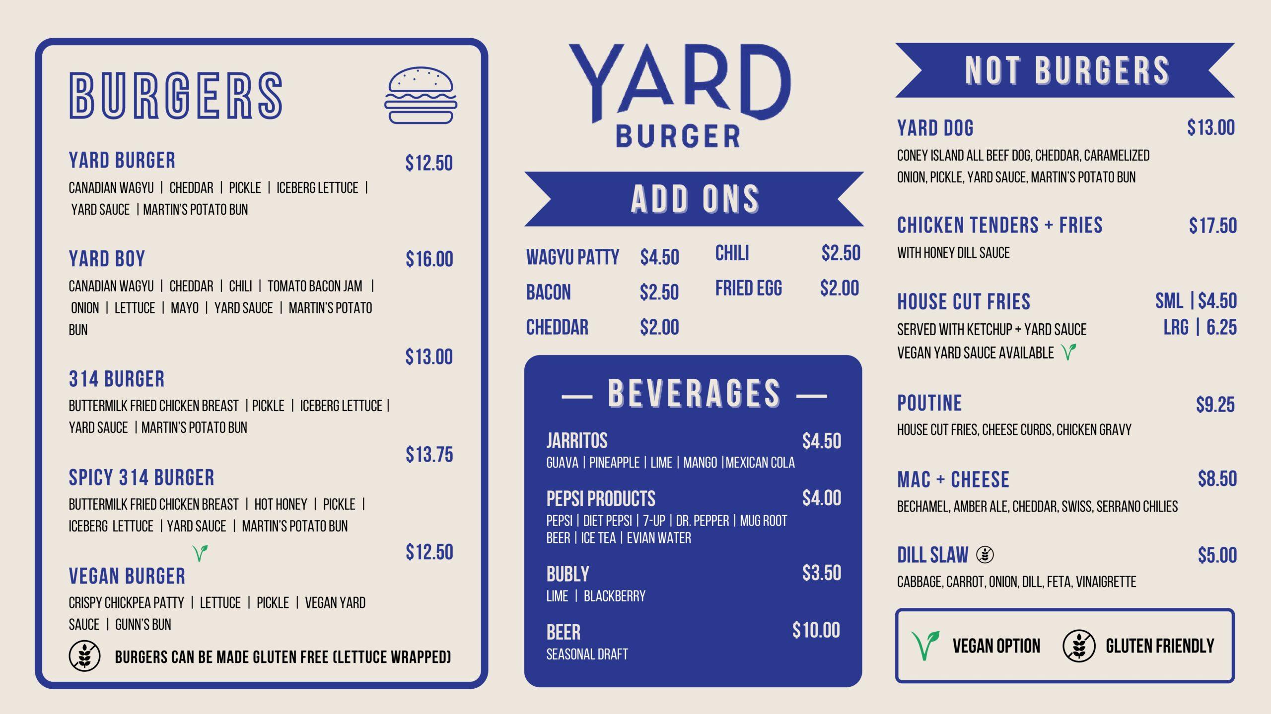 Menu Yard Burger