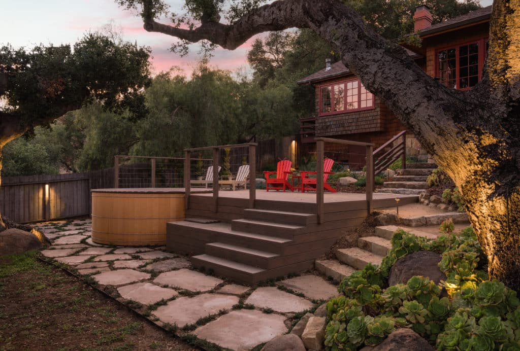 Wood Hot Tub Creates Relaxing Yard in Santa Barbara Yardzen