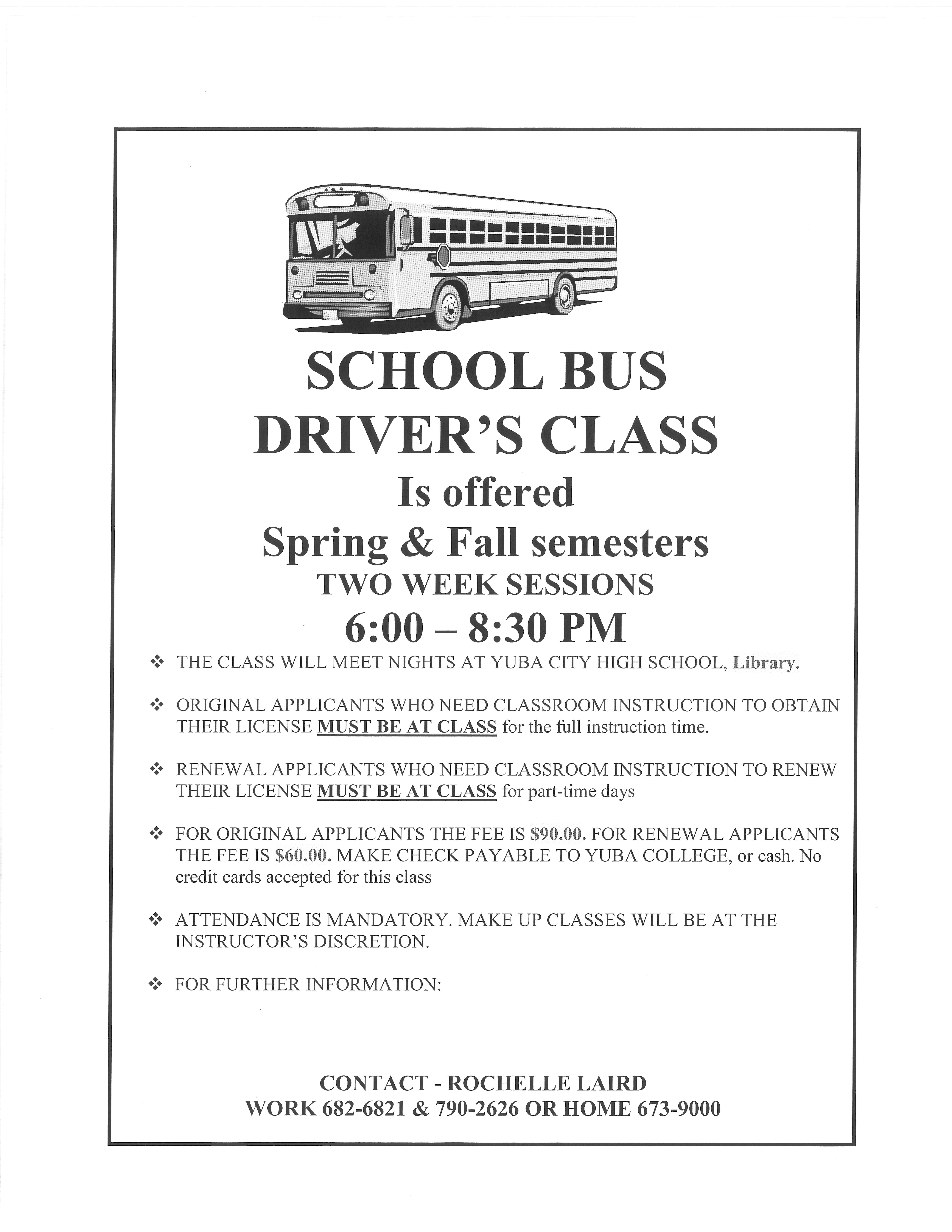 Bus Driver Class SPFA to Yuba College