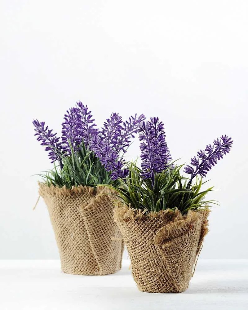 16cm Lavender Silk Flower in Burlap wrap Silk Flowers Factory