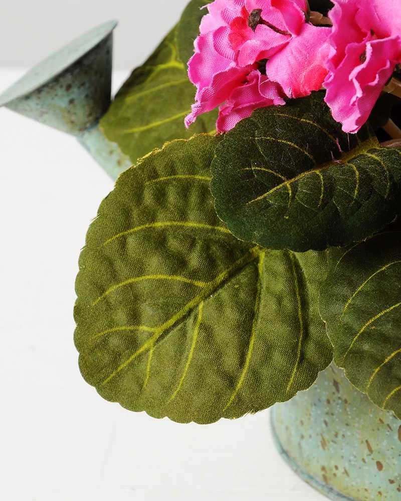 19cm Violet Silk Flower in Metal Watering Can Silk Flowers Factory