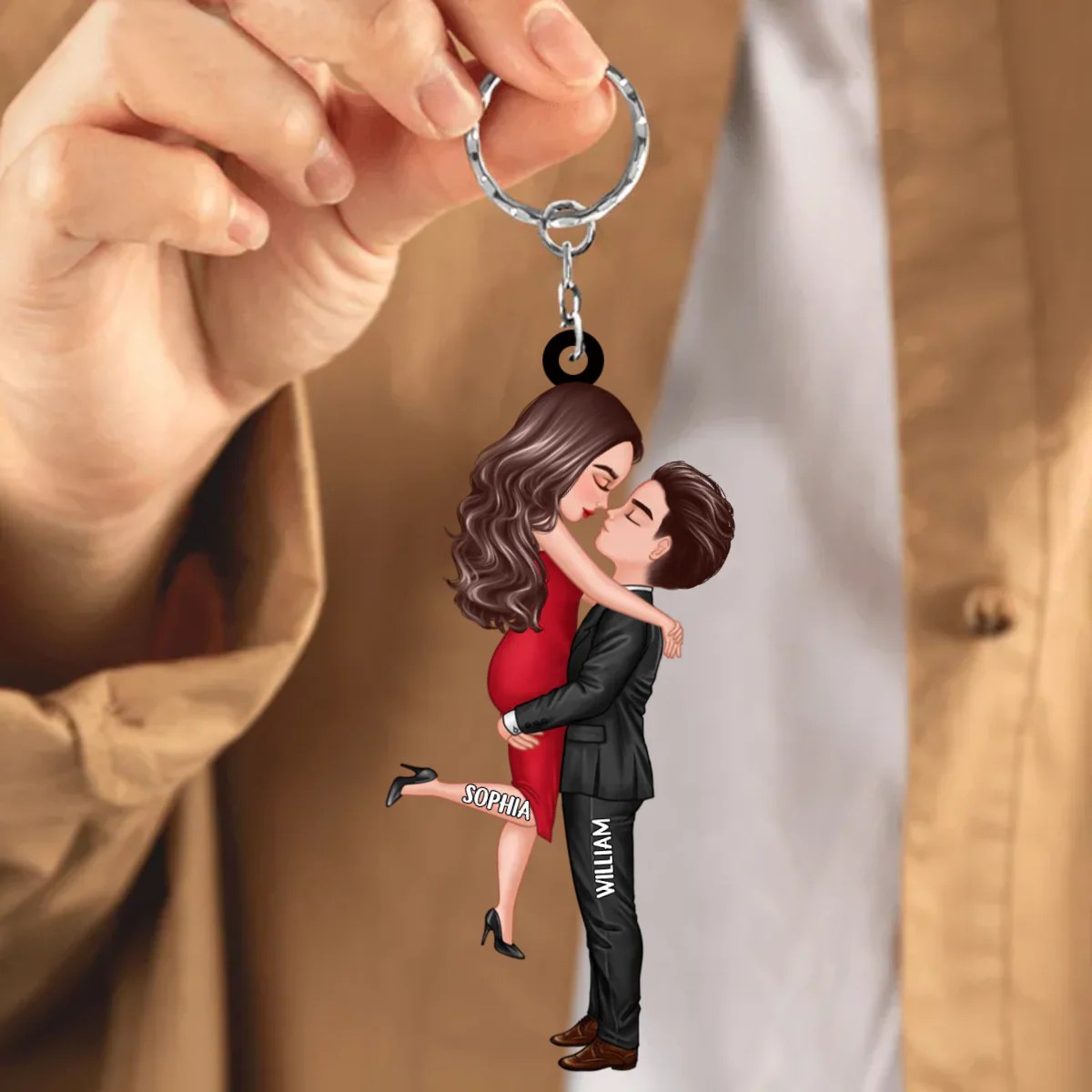 Personalized Keychain Gift For Couple Doll Couple Kissing Hugging