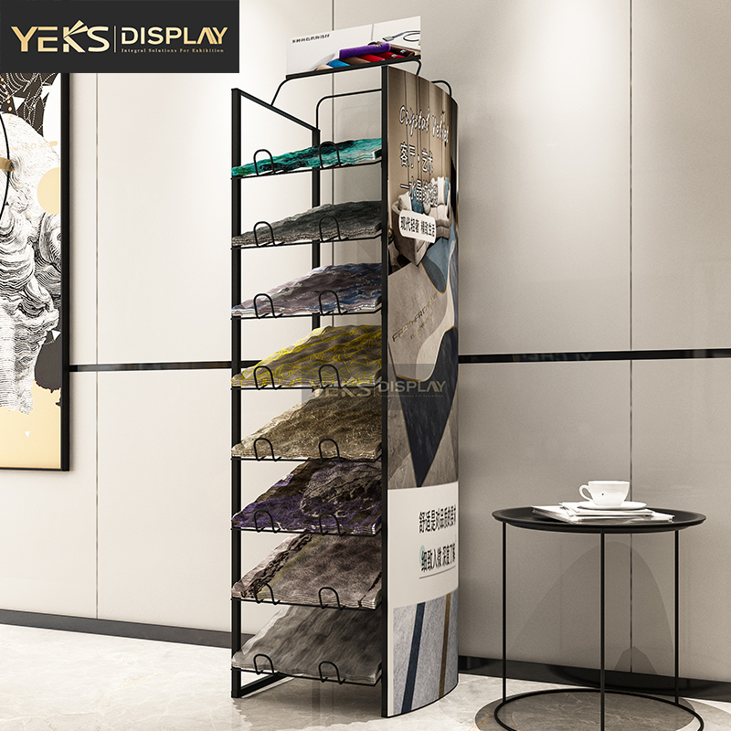 vertical rug fabric rack used for showroom display Yeks