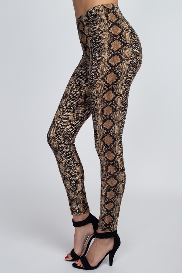 Women's Snakeskin Print Peach Skin Leggings Wholesale
