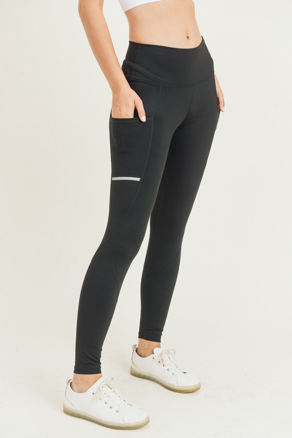 Women's Activewear Leggings w/ Reflective Stripes & Pockets Wholesale