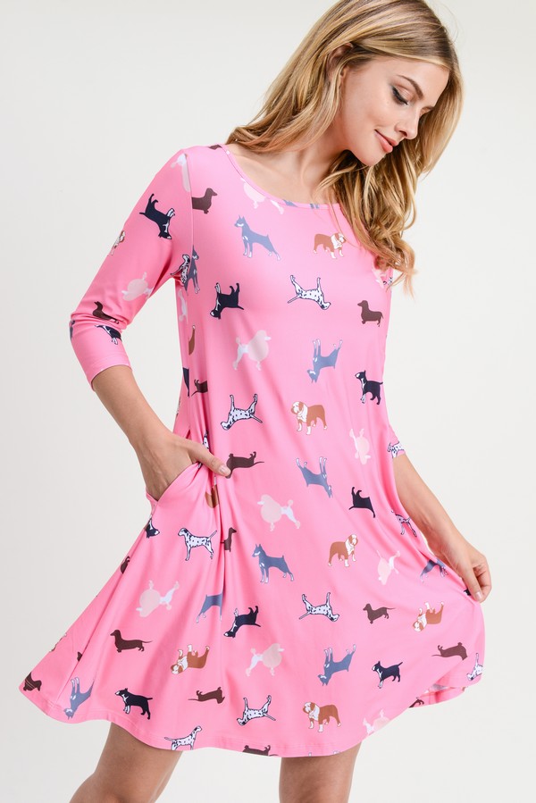 Women's Novelty Dog Print ALine Dress Wholesale