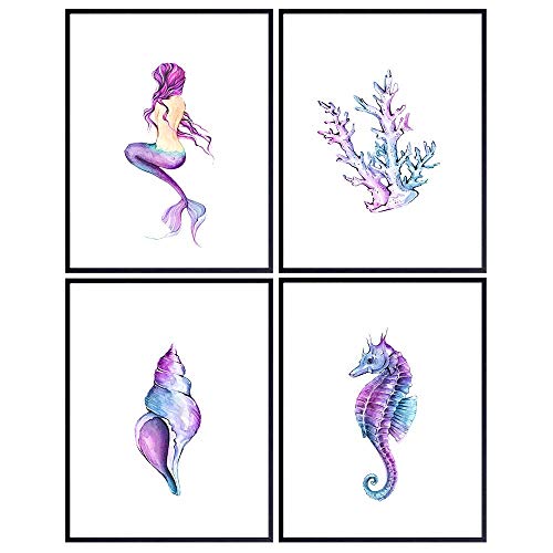 Mermaid, Seahorse, Seashell, Coral, Sea Animals Coastal Beach Wall