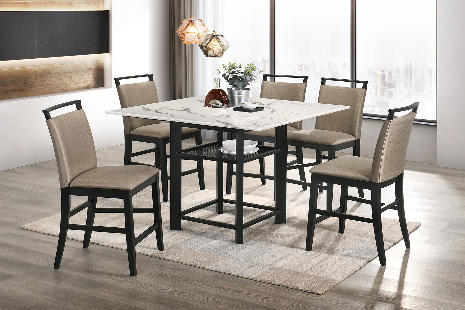 MALAYSIA MARBLE TOP ISLAND HEIGHT DININGSET (1200MD) Yen Design