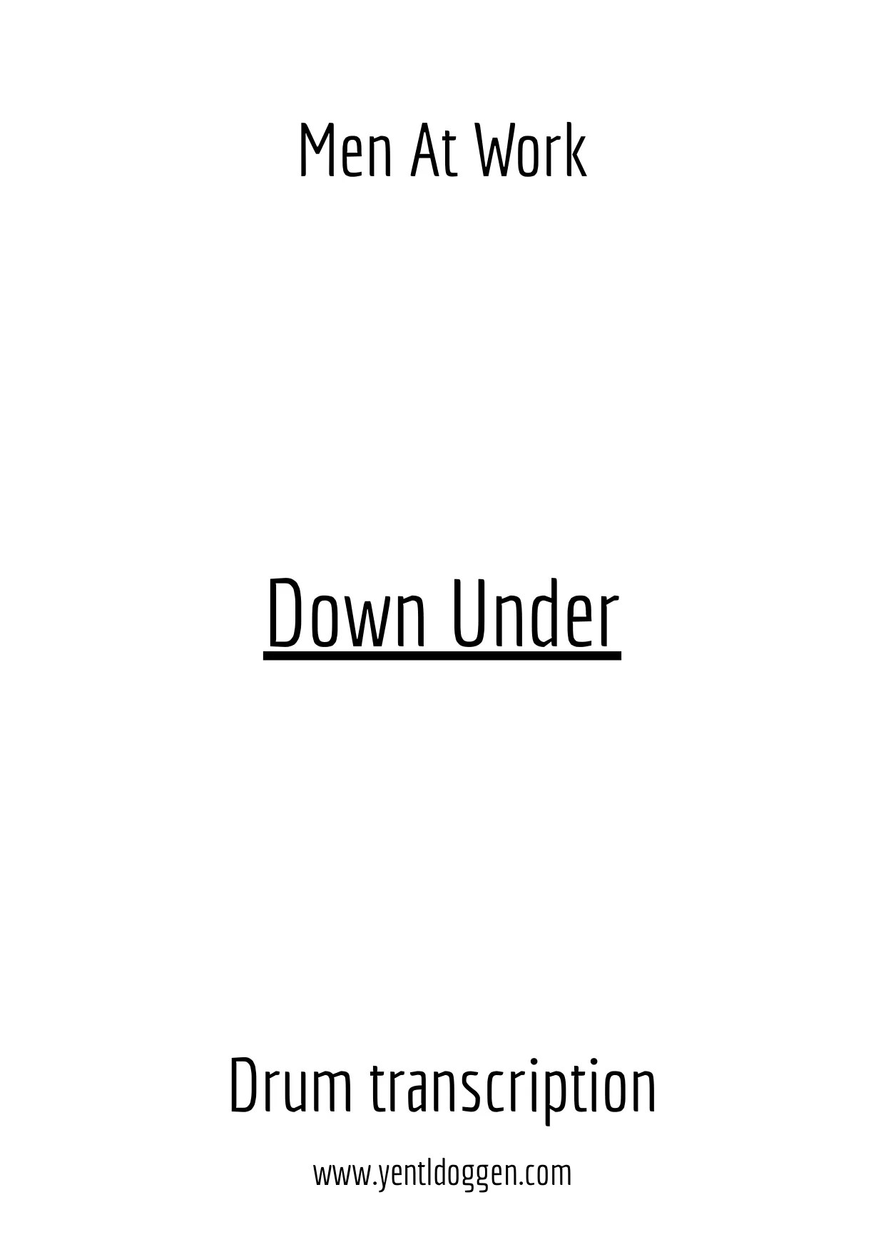 Down Under Men At Work Drum Transcription Sheet PDF