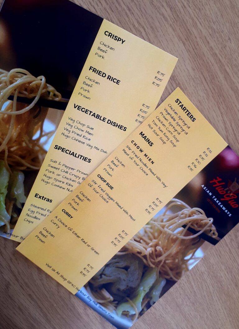 Printed Menus Yes! Digital Printing, Fish Hoek
