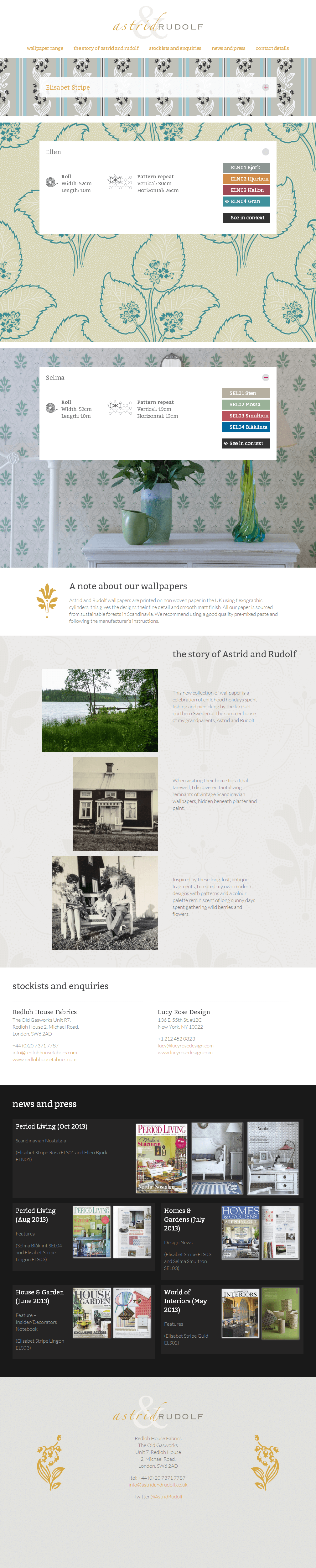 Astrid and Rudolf Singlepage website for a boutique wallpaper