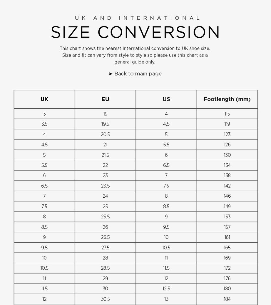Childrens shoe size conversion chart Ygraph