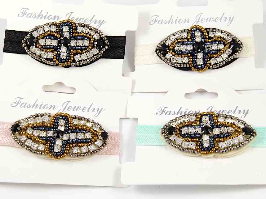 Assorted Cross Oval Seed Bead Crystal Hair Tie 6pk