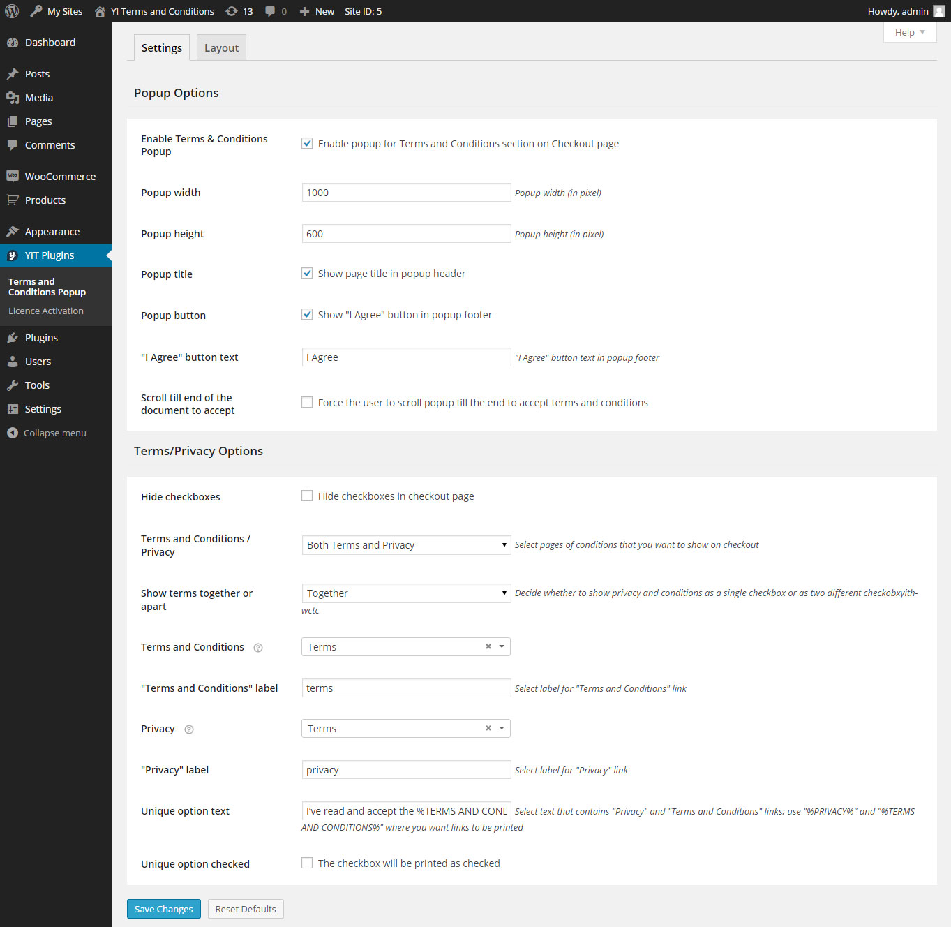 YITH Terms and Conditions Popup