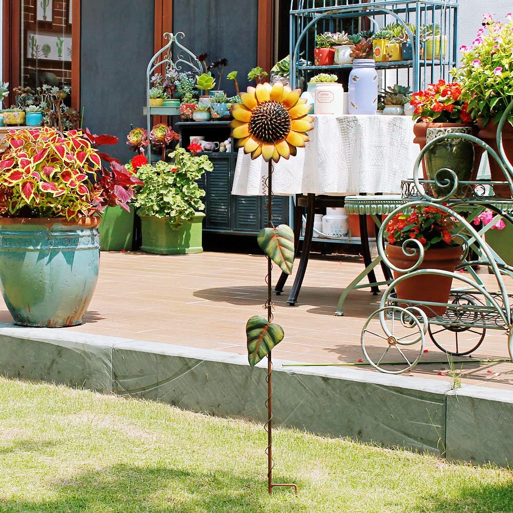 Metal Sunflower Garden Stake YK Decor