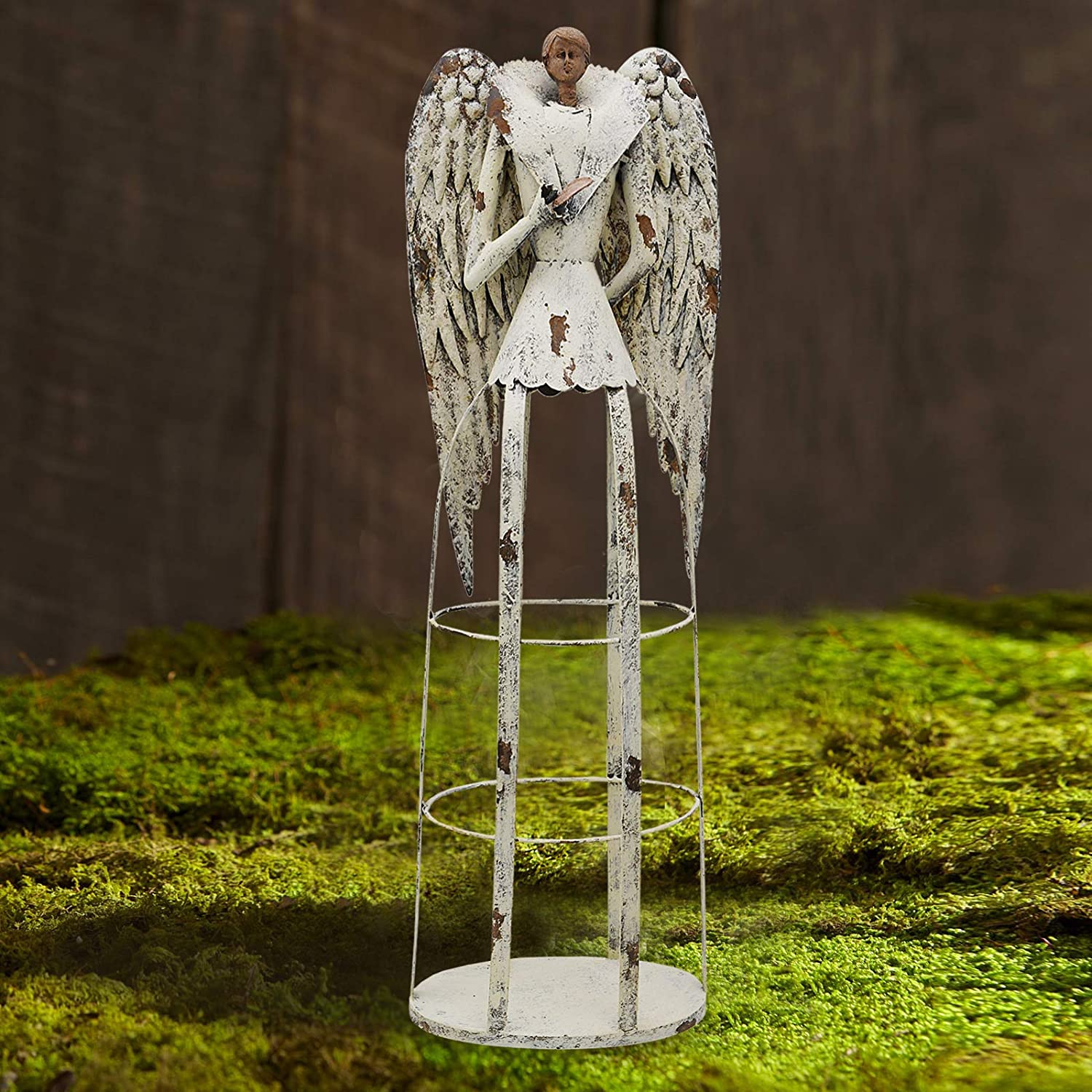 Attraction Design Antiqued Metal Garden Angel Statue Praying Angel Decor, Indoor Outdoor Angel