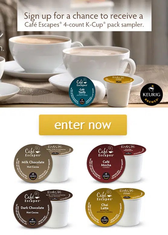 FREE Coffee KCups Sampler Pack from Café Escapes (Facebook) Yo! Free