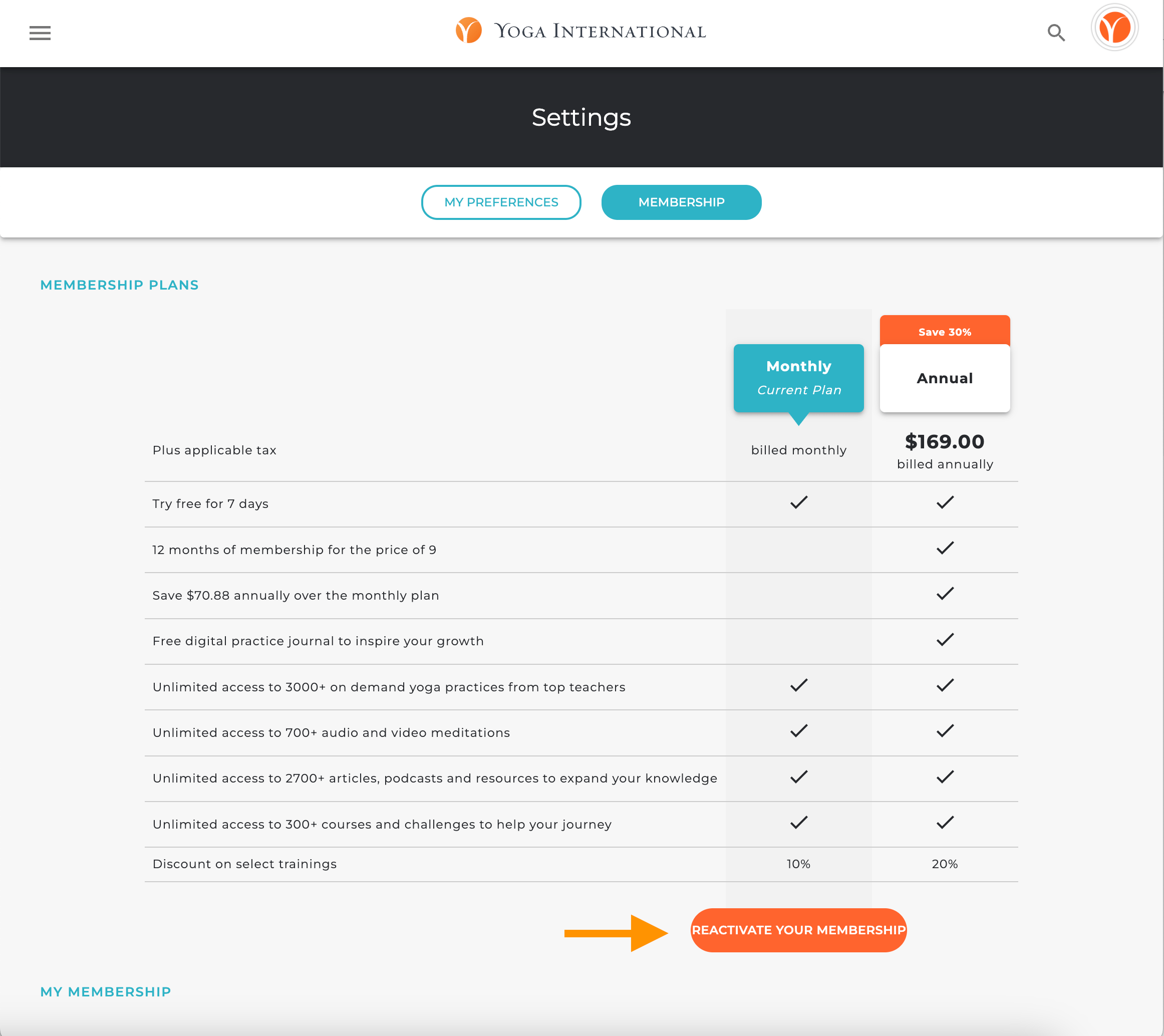 Active Membership Details, Changes, and Reactivation Yoga
